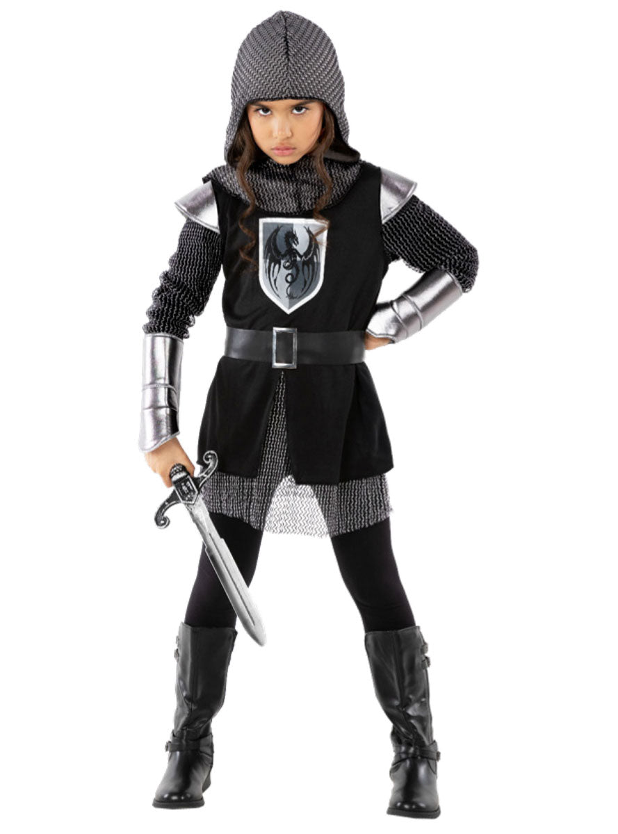 Teen Girls Black Medieval Knight Joan Of Arc Costume