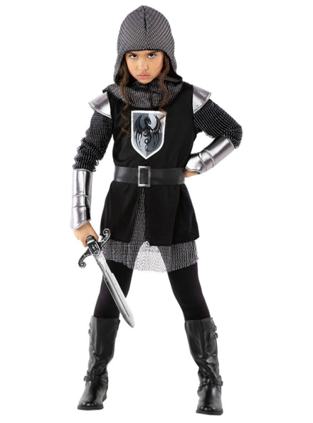 Teen Girls Black Medieval Knight Joan Of Arc Costume