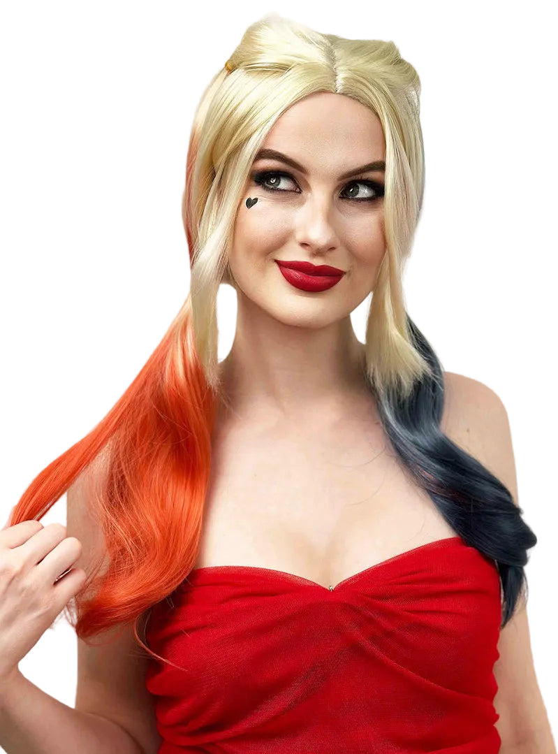 Joker Girl Womens Blonde Pigtails Costume Wig with Coloured Ends - Alternative Image 1