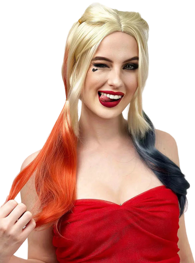 Joker Girl Womens Blonde Pigtails Costume Wig with Coloured Ends - Alternative Image 2
