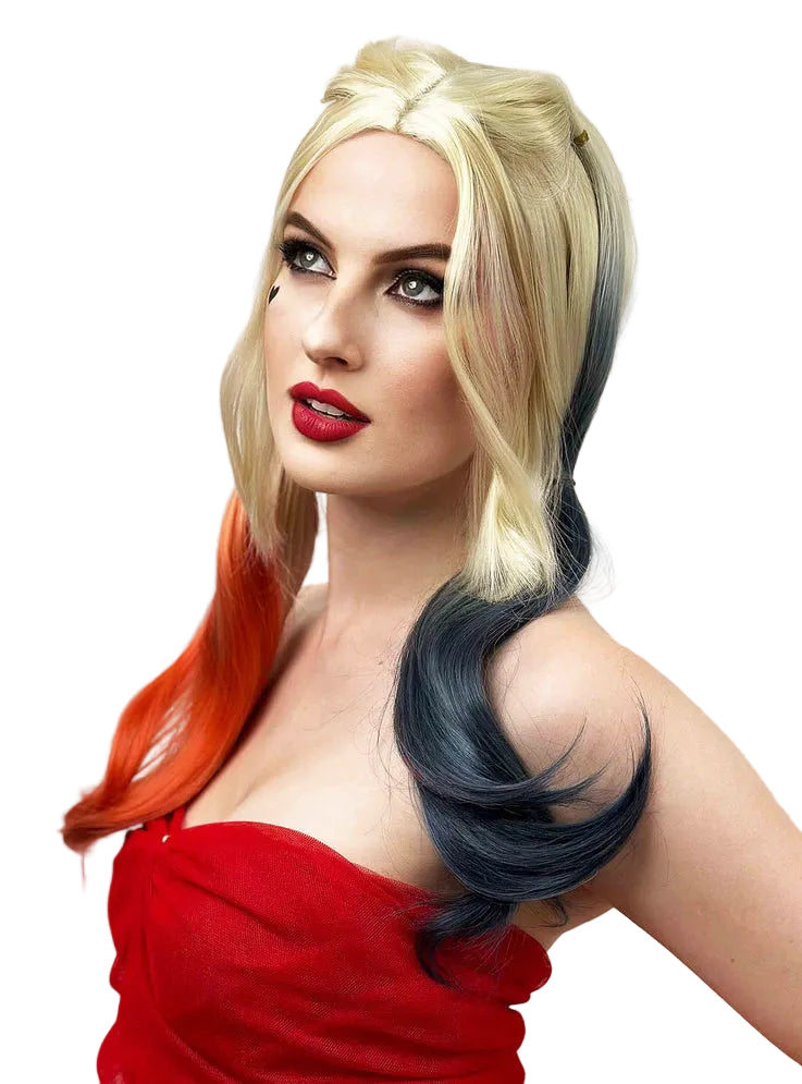 Joker Girl Womens Blonde Pigtails Costume Wig with Coloured Ends - Side Image