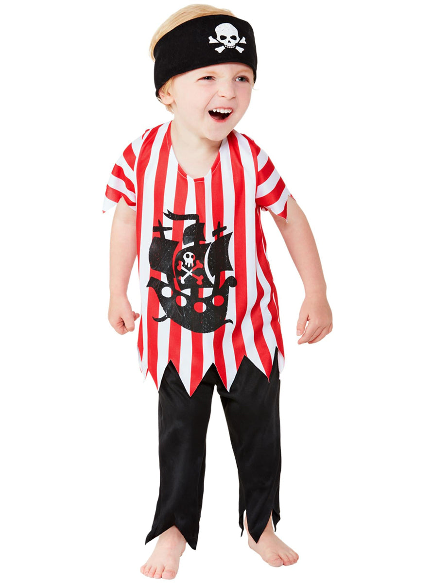 Toddler Boys Red And White Pirate Costume - Main Image