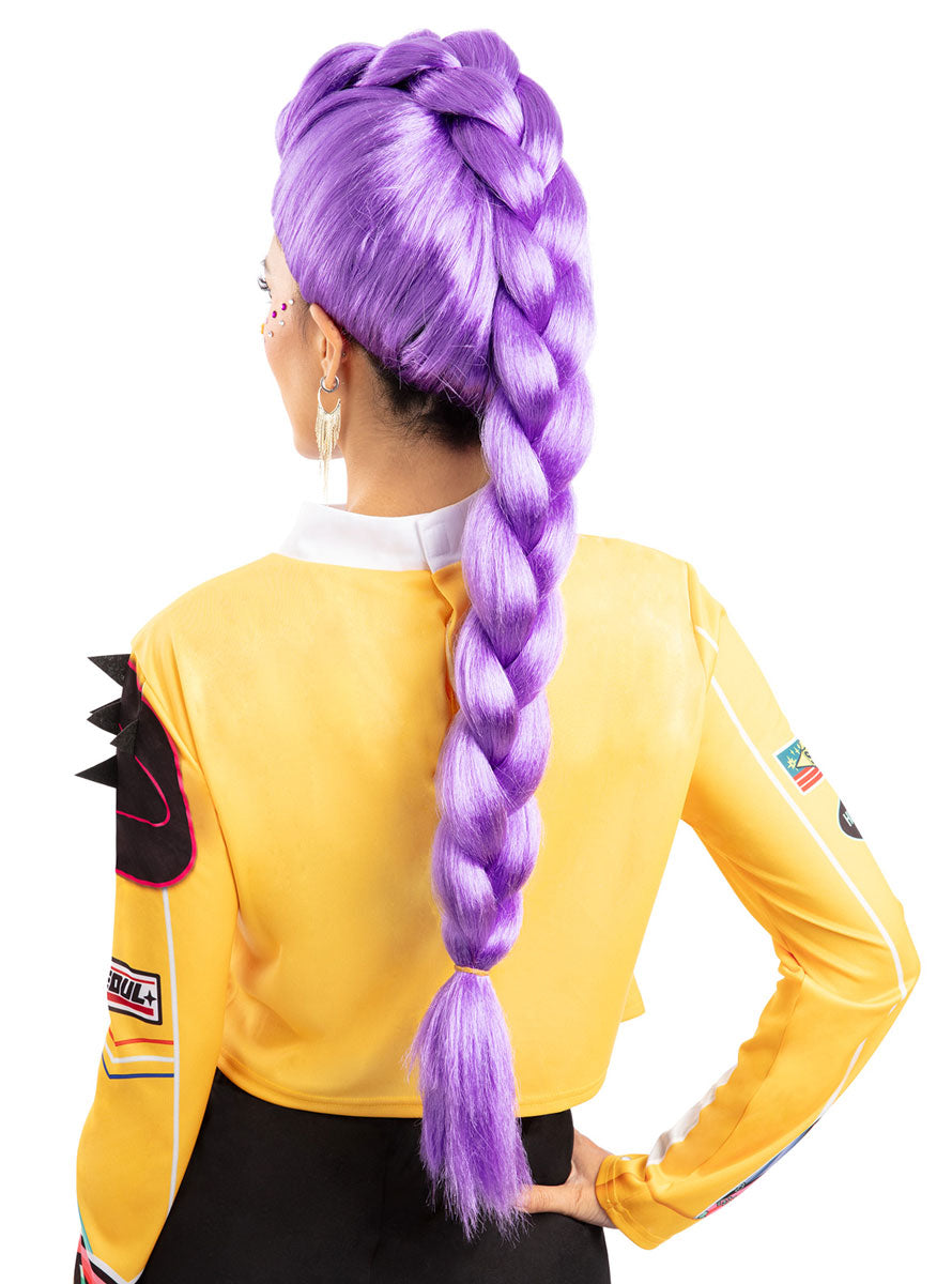 K Pop Demon Hunters Womens Rumi Purple Braid Costume Wig - Back Image