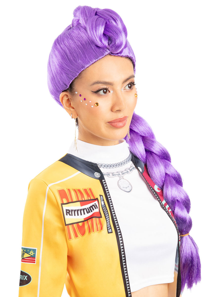 K Pop Demon Hunters Womens Rumi Purple Braid Costume Wig - Side Image