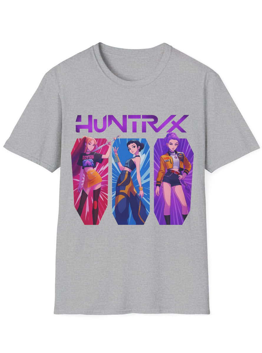 Adults Grey Plus Size T-Shirt with KPop Favorite Huntrix 3 Girls Print