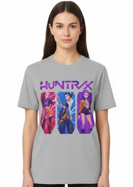 Adults Grey T-Shirt with KPop Favorite Huntrix 3 Girls Print Main Image