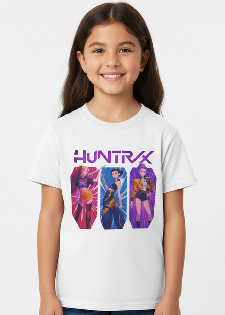 Kids White T-Shirt with KPop Favorite Huntrix 3 Girls Print Main Image