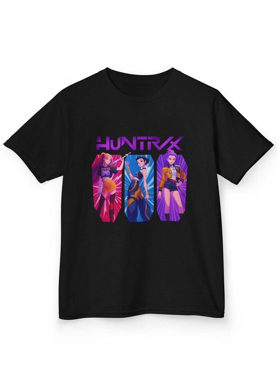 Teens Black T-Shirt with KPop Favorite Huntrix 3 Girls Print