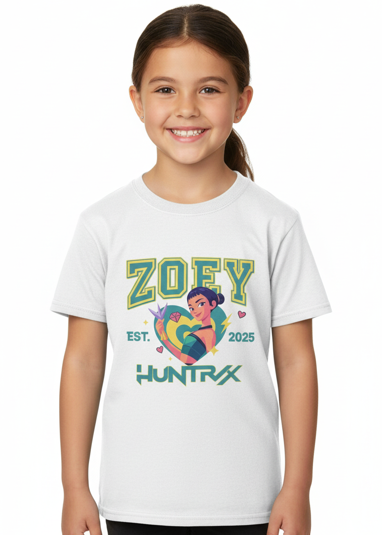 Kids White T-Shirt with KPop Girl Band Rapper Zoey Print Main Image
