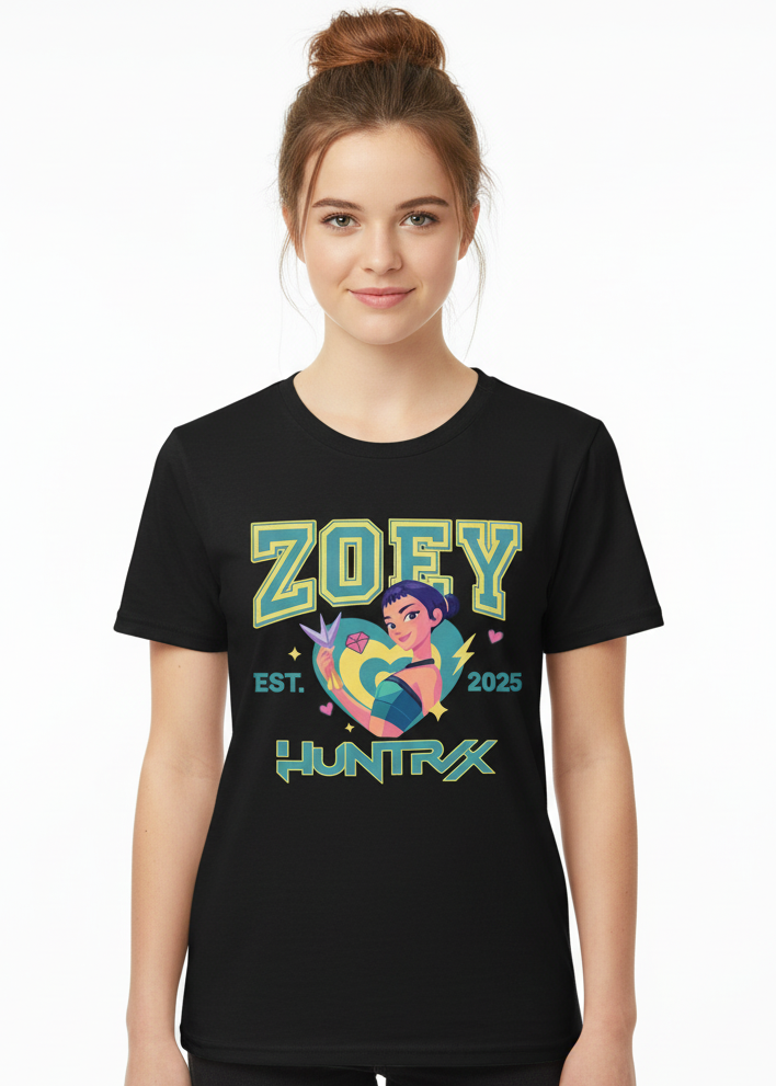Teens Black T-Shirt with KPop Girl Band Rapper Zoey Print Main Image
