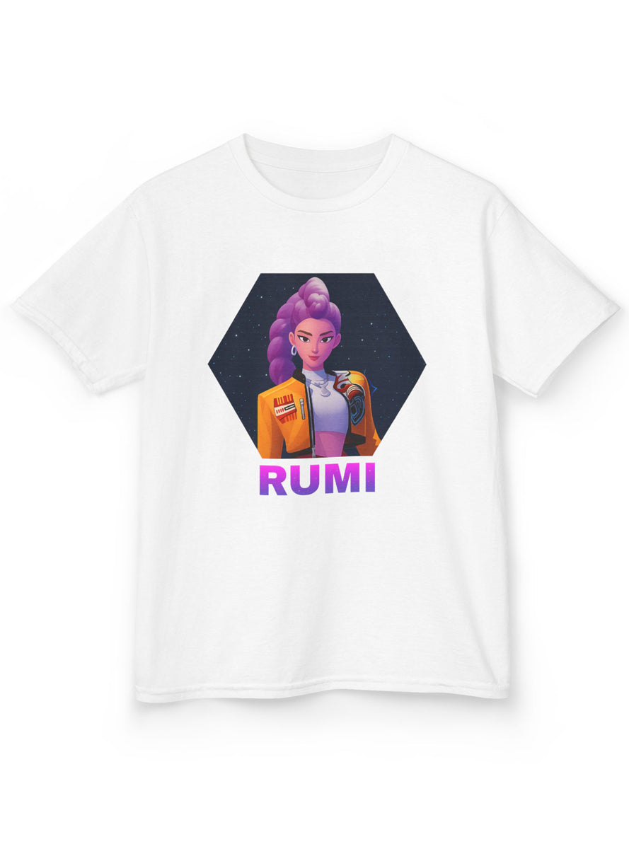 Kids White T-Shirt with KPop Half Demon Rumi Lead Singer Print
