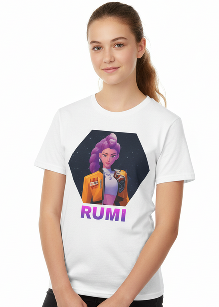 Teens White T-Shirt with KPop Half Demon Rumi Lead Singer Print Main Image