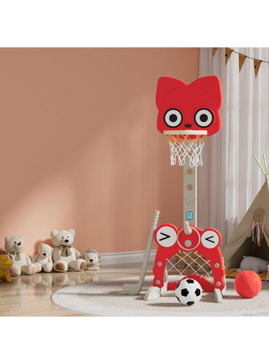 Keezi Kids 5 In 1 Red Adjustable Basketball Hoop Sports Set - Alternate Image