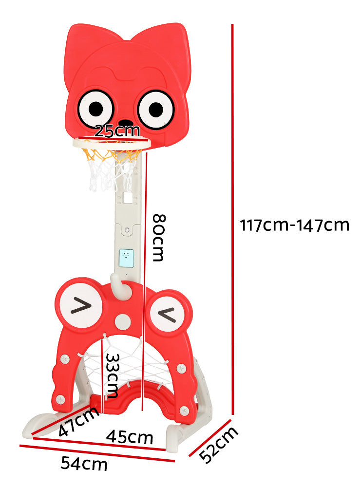 Keezi Kids 5 In 1 Red Adjustable Basketball Hoop Sports Set - Dimensions Image