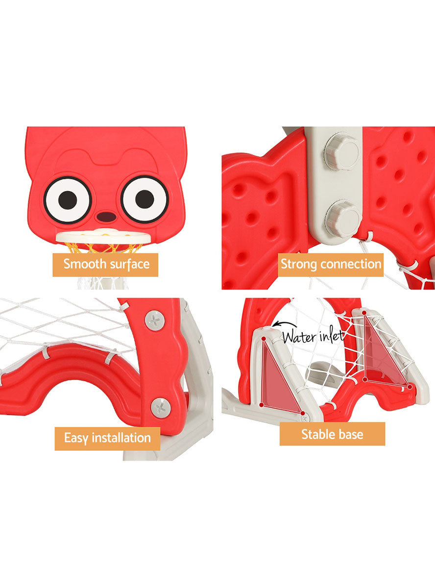 Keezi Kids 5 In 1 Red Adjustable Basketball Hoop Sports Set - Info Image 1