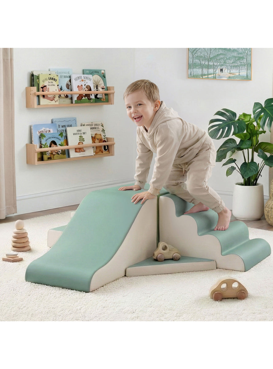 Keezi Kids Green And White 4 Piece Foam Climbing Blocks Set - Lifestyle Image