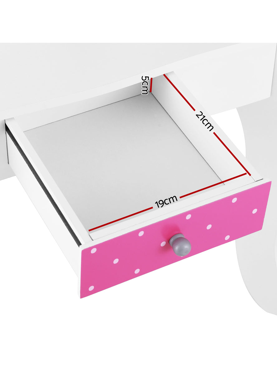 Keezi Kids Pink And White Polka Dot Wooden Vanity Table With Chair - Dimensions Image 2