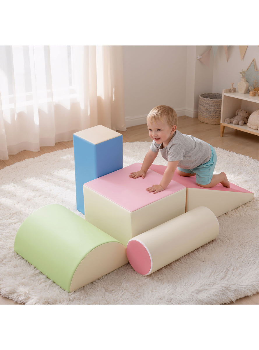 Keezi Kids Soft Indoor 5 Piece Rainbow Climbing Blocks Set - Lifestyle Image