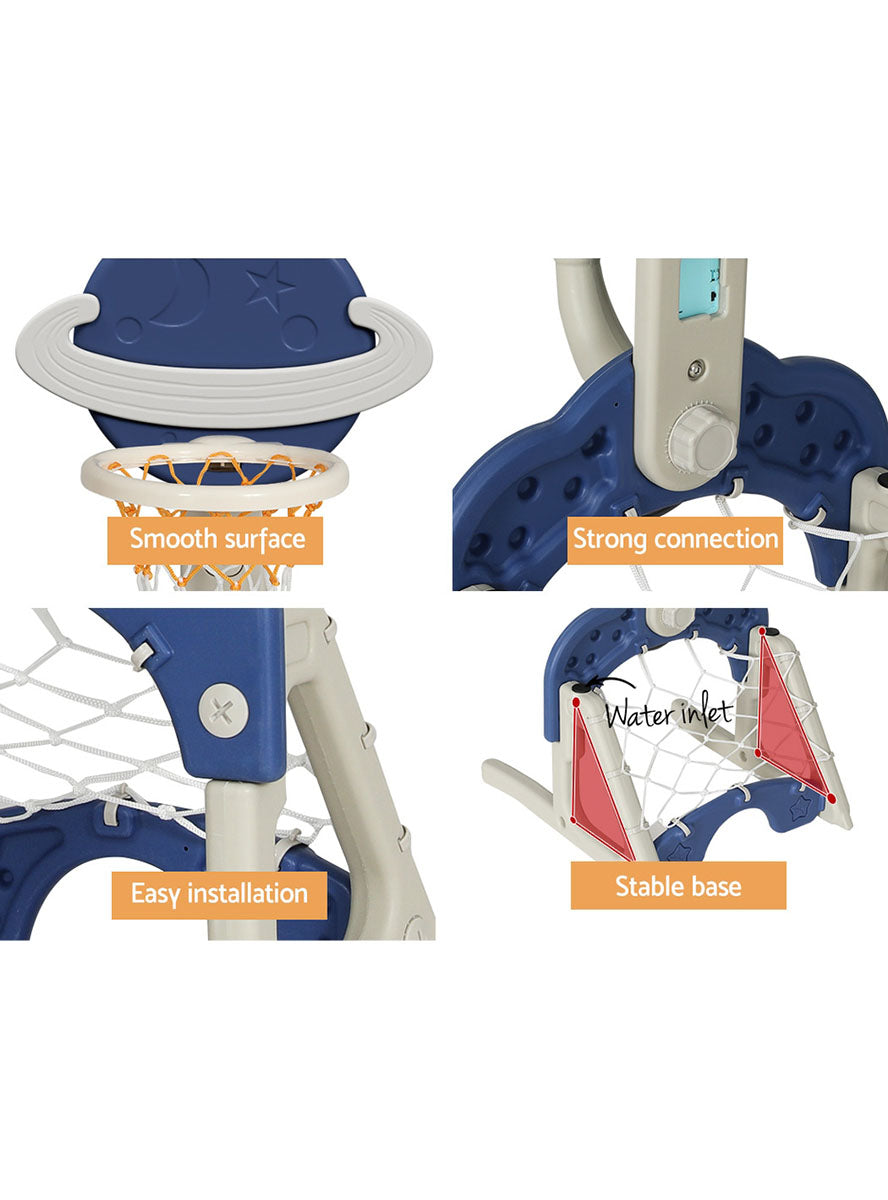 Keezi Kids Space Theme Blue 5 In 1 Sports Set With Adjustable Basketball Hoop - Info Image 5