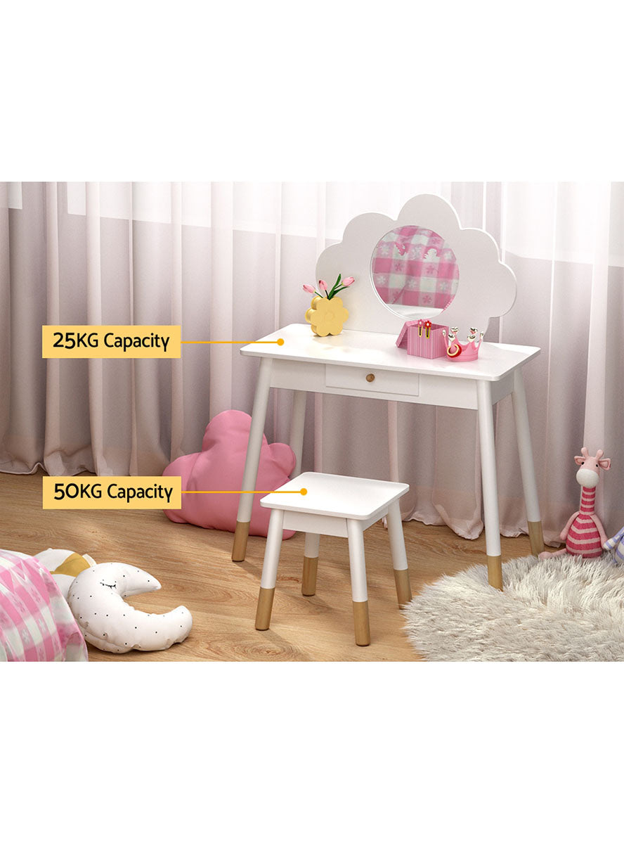 Keezi Kids White Cloud Wooden Vanity Table With Chair - Info Image 1