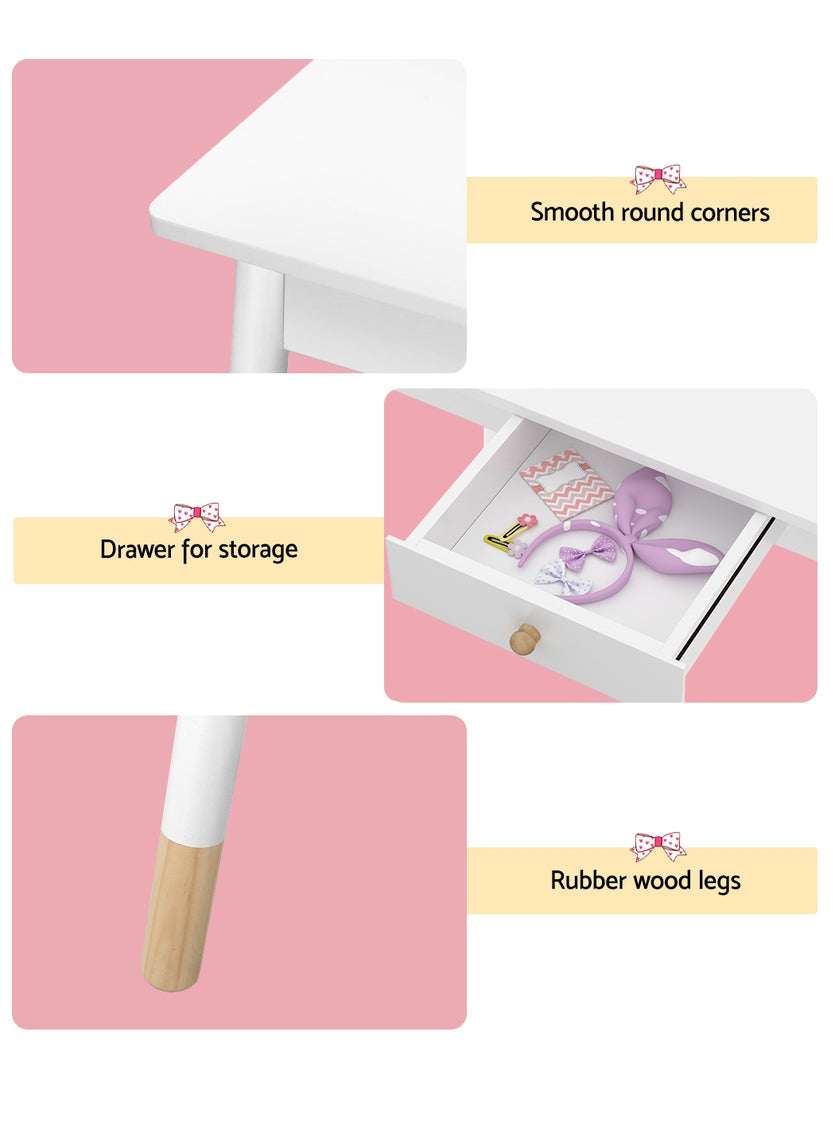 Keezi Kids White Cloud Wooden Vanity Table With Chair - Info Image 3