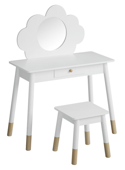 Keezi Kids White Cloud Wooden Vanity Table With Chair - Main Image