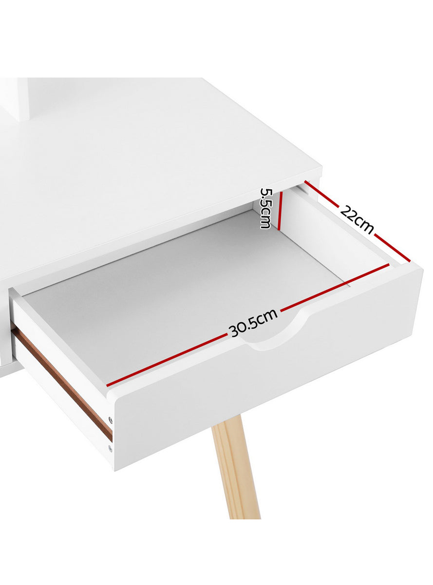 Keezi Kids Wooden White Makeup Table With Stool - Dimensions Image 2