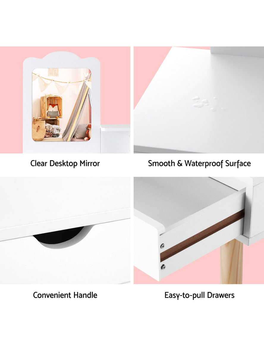 Keezi Kids Wooden White Makeup Table With Stool - Info Image 2