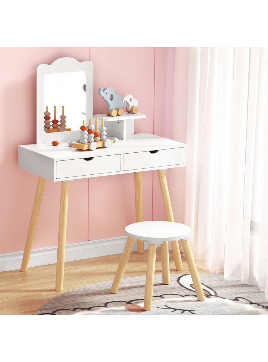 Keezi Kids Wooden White Makeup Table With Stool - Lifestyle Image