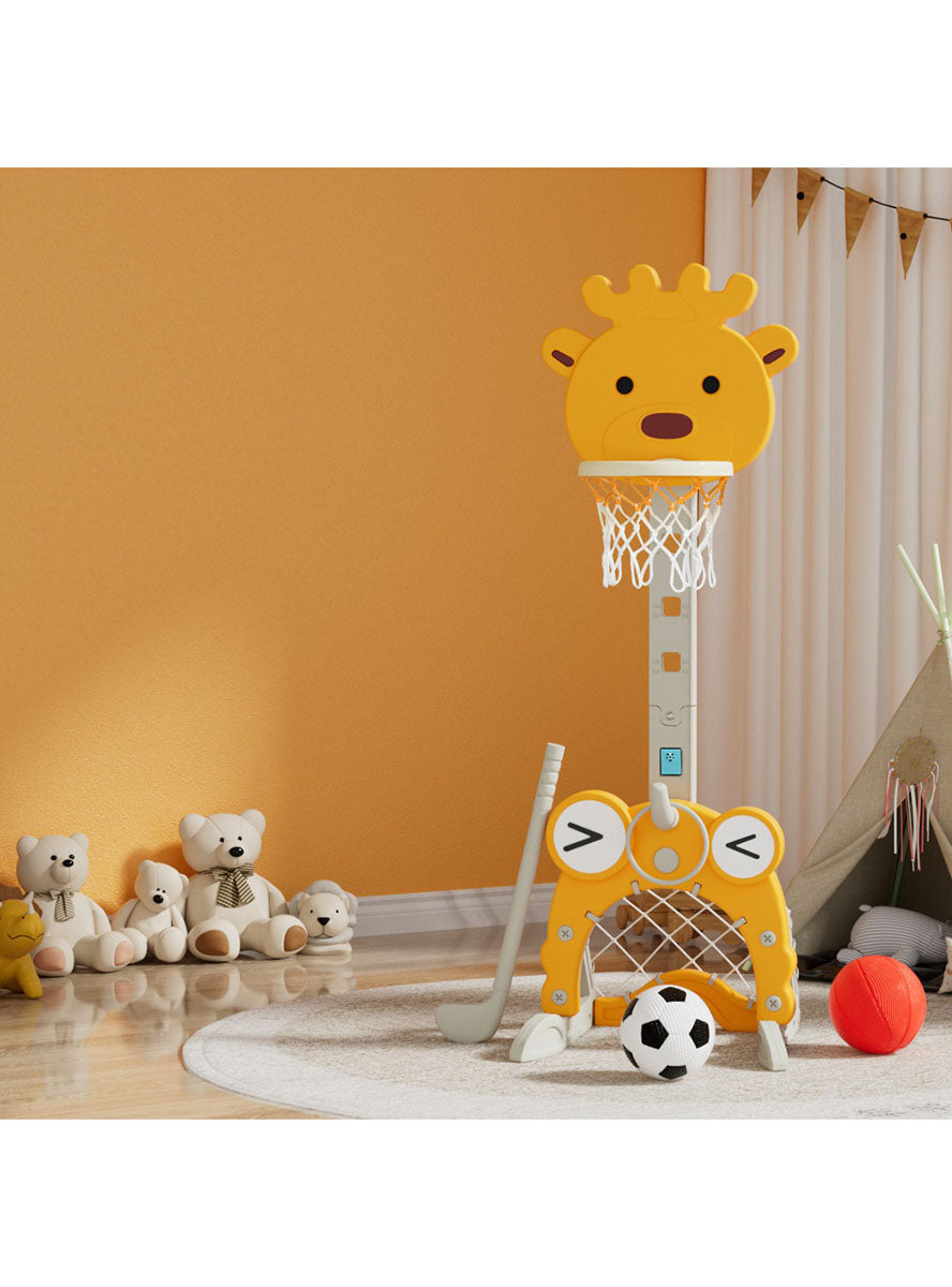 Keezi Kids Yellow Giraffe 5 In 1 Sports Set With Adjustable Basketball - Lifestyle Image