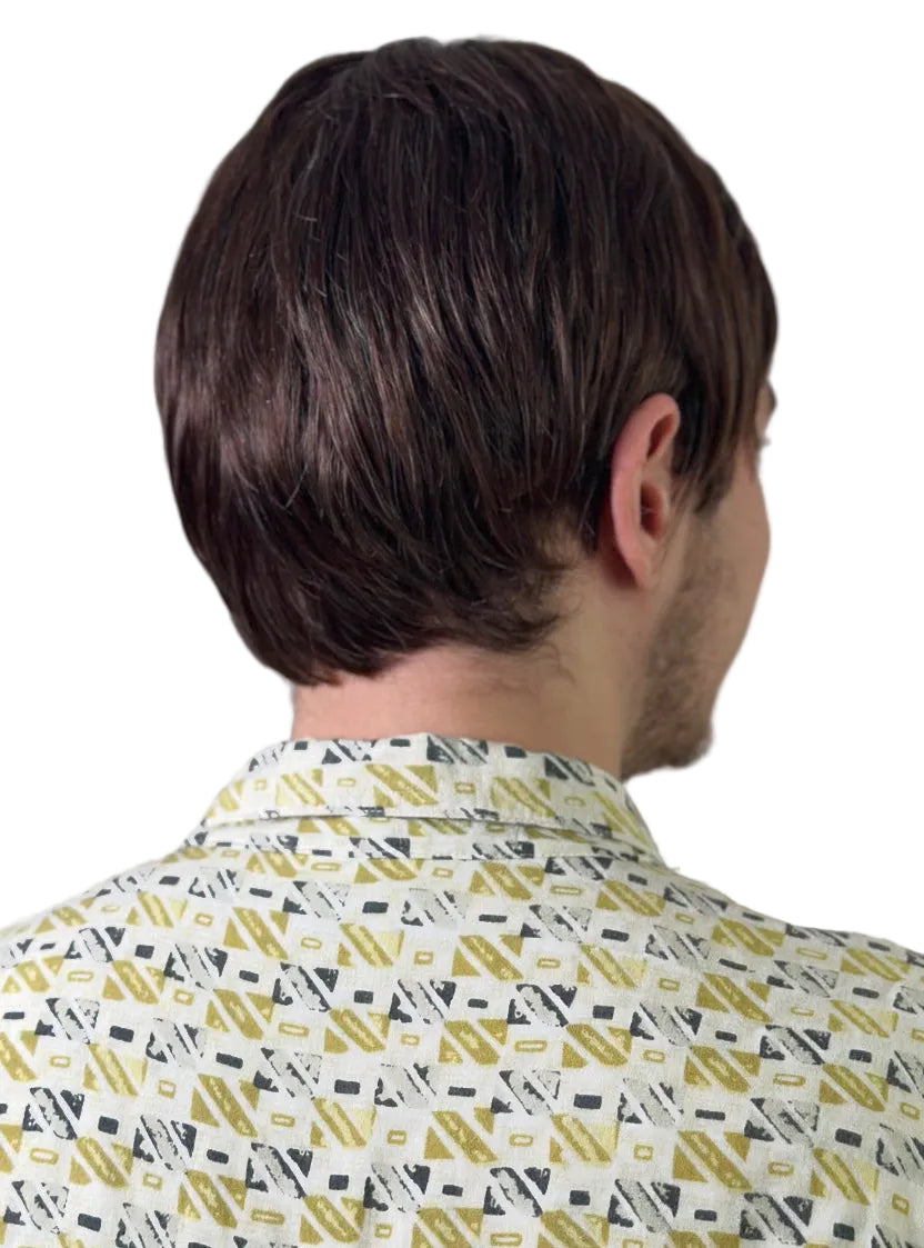 Kel Mens Short Brown Hippie Costume Wig - Back Image