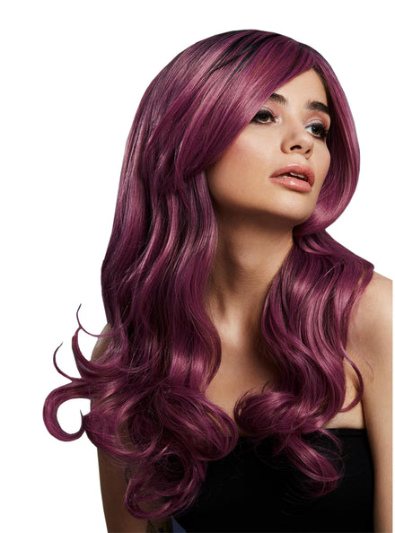 Womens Deluxe Mauve True Blend Wavy Fashion Wig With Dark Roots - Main Image