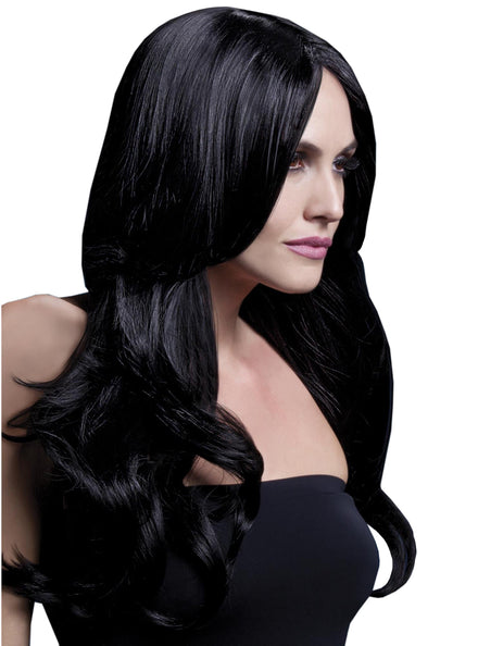 Womens Deluxe Black Wavy Heat Resistant Fashion Wig - Main Image