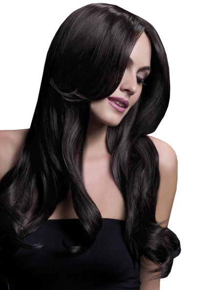 Womens Deluxe Dark Brown Wavy Heat Resistant Fashion Wig - Main Image