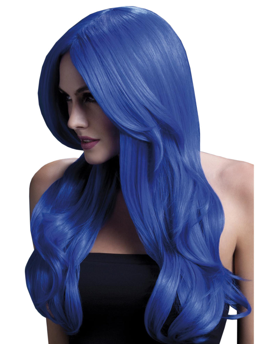 Neon Blue Womens Deluxe Heat Resistant Wavy Fashion Wig - Main Image