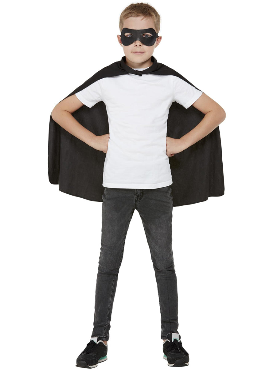 Basic Kids Black Superhero Costume Cape And Mask Set - Main Image
