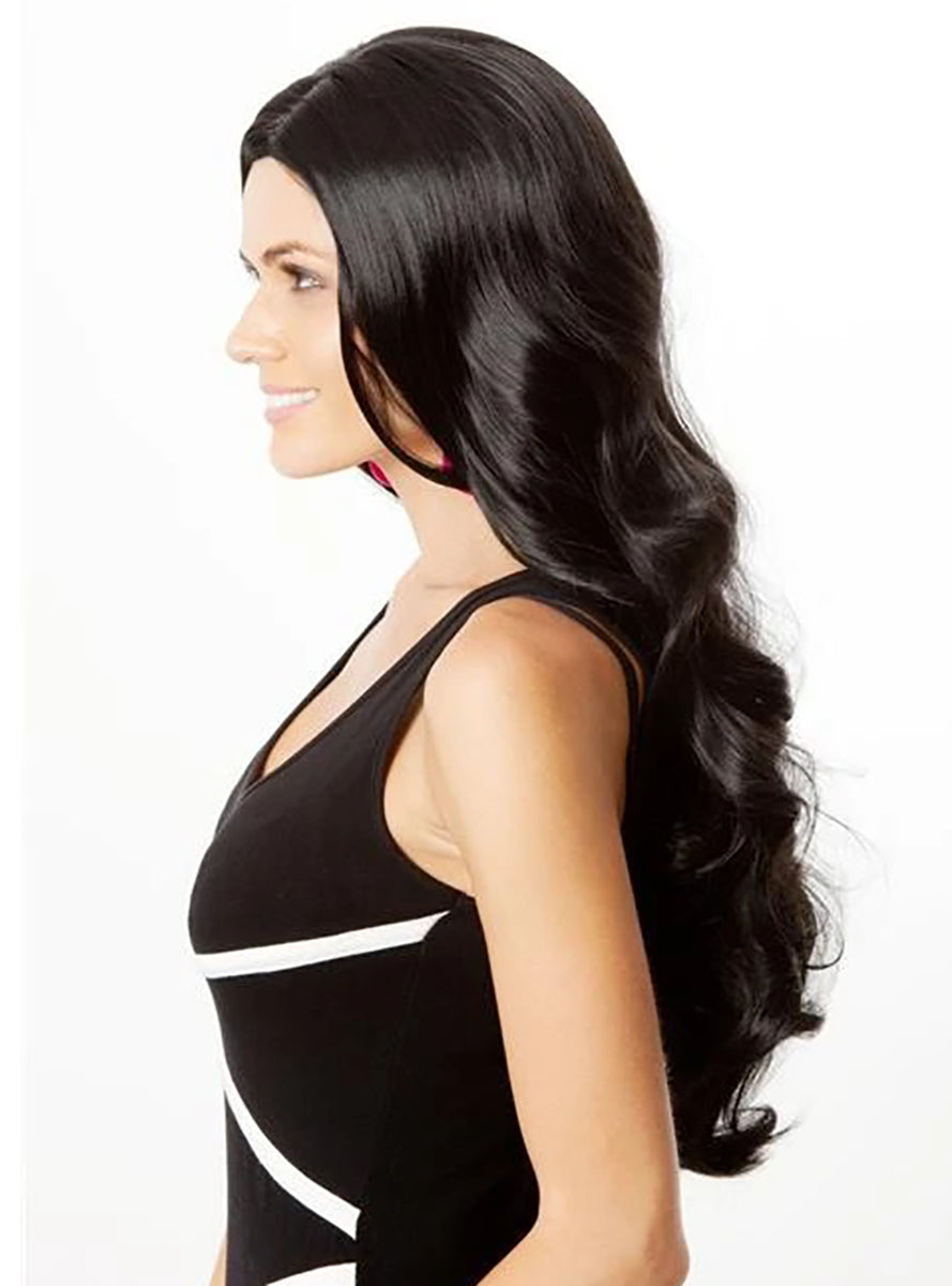 Kim Long Black Wavy Wig with Centre Part