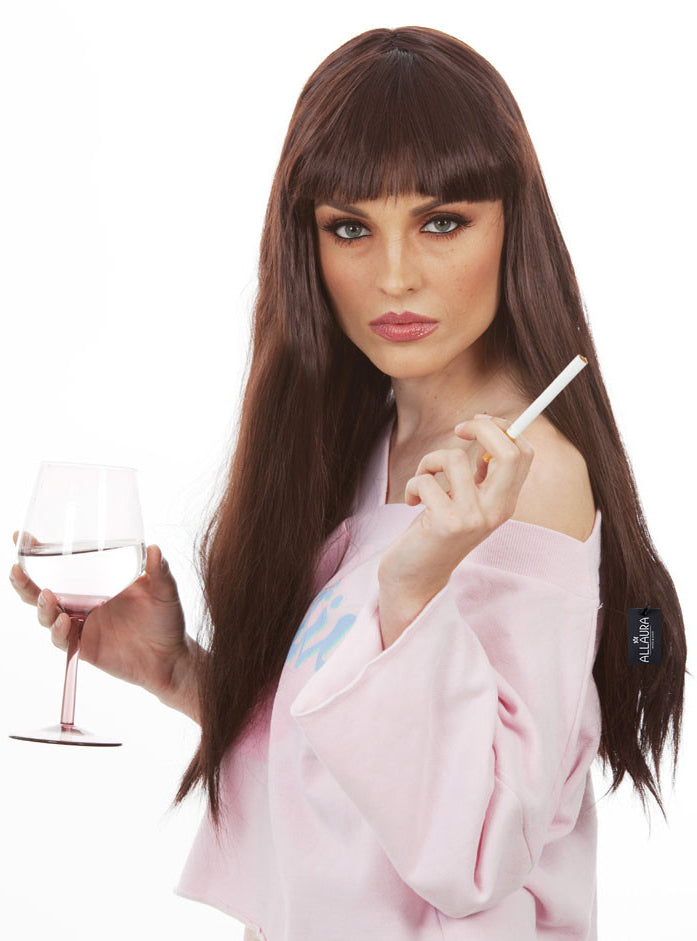 Kimmy Womens Long Brown Costume Wig with Fringe - Main Image