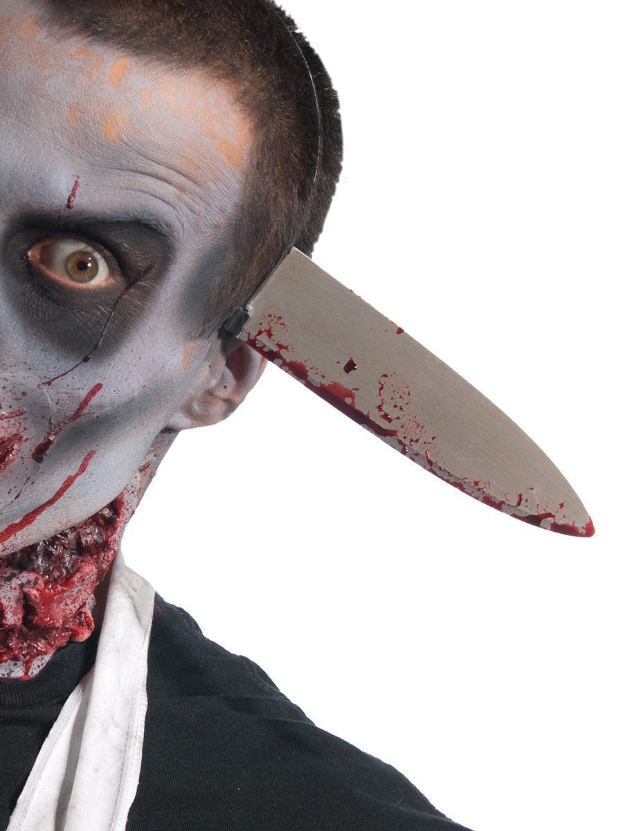 Blood Splattered Knife Through The Head Halloween Costume Headband - Close Image 1