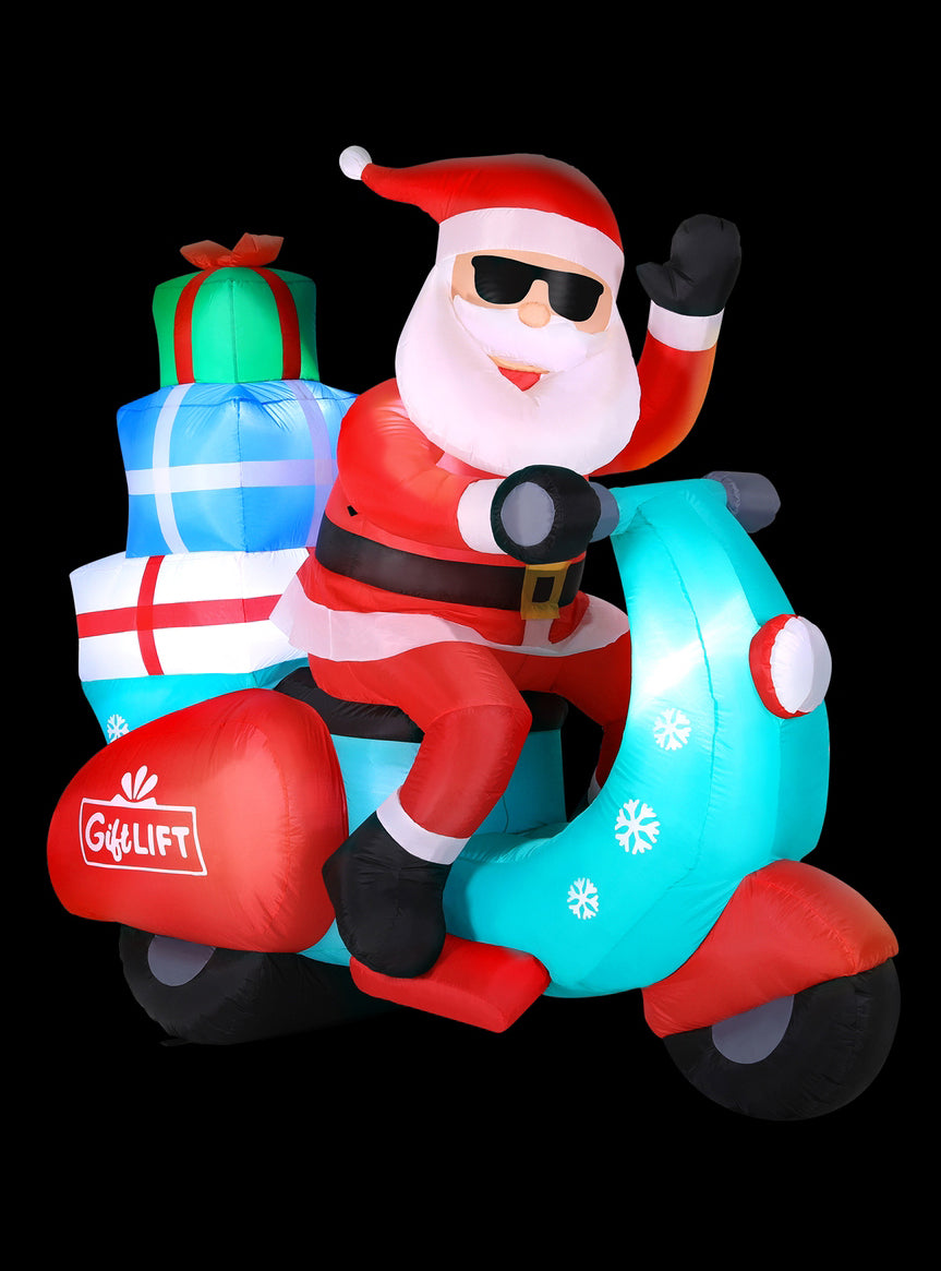LED Light Up Inflatable Motorbike Santa Claus Christmas Decoration - Black Background Image