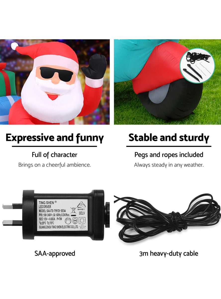 LED Light Up Inflatable Motorbike Santa Claus Christmas Decoration - Details Image 3