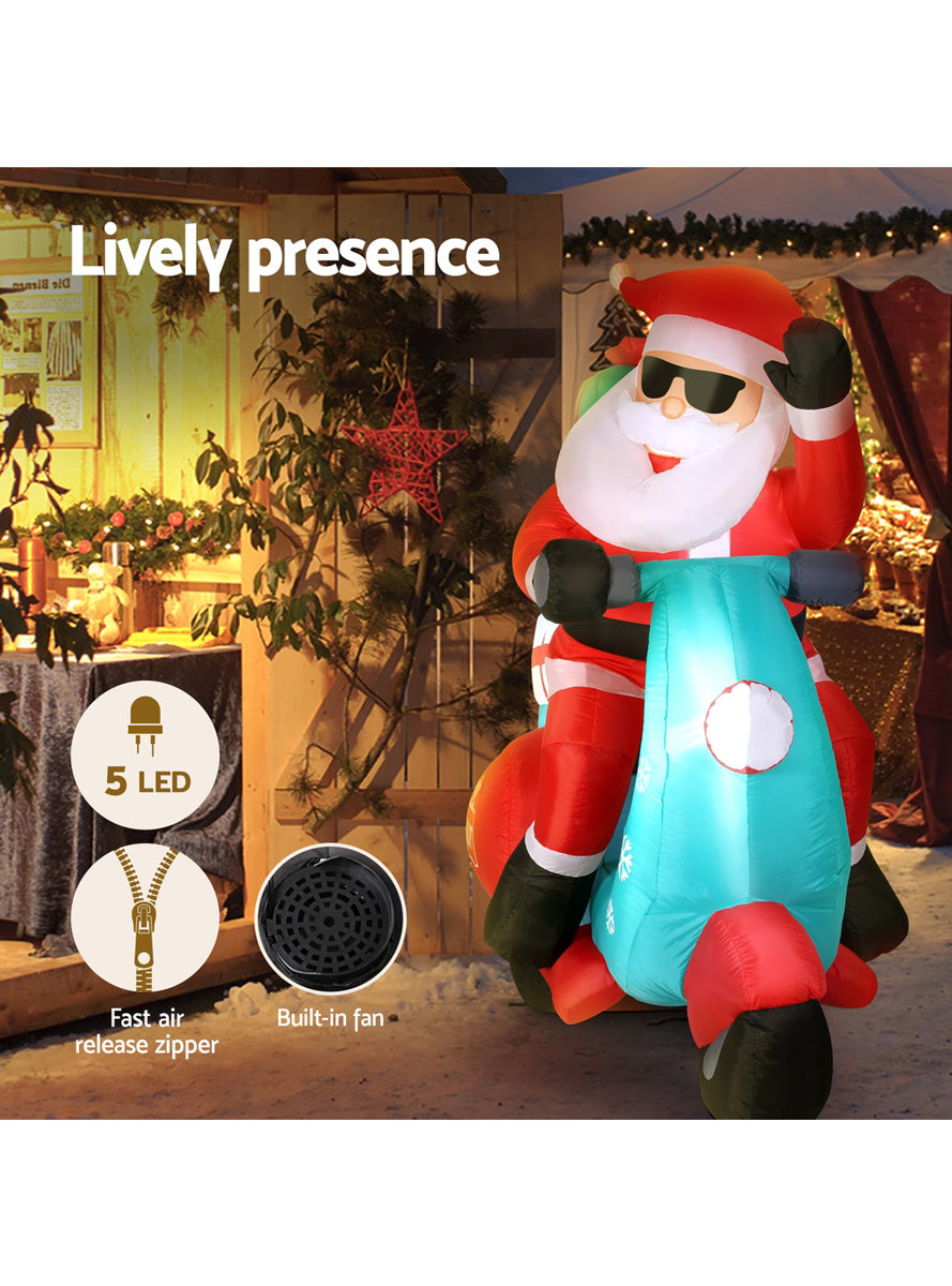 LED Light Up Inflatable Motorbike Santa Claus Christmas Decoration - Lifestyle Image 2