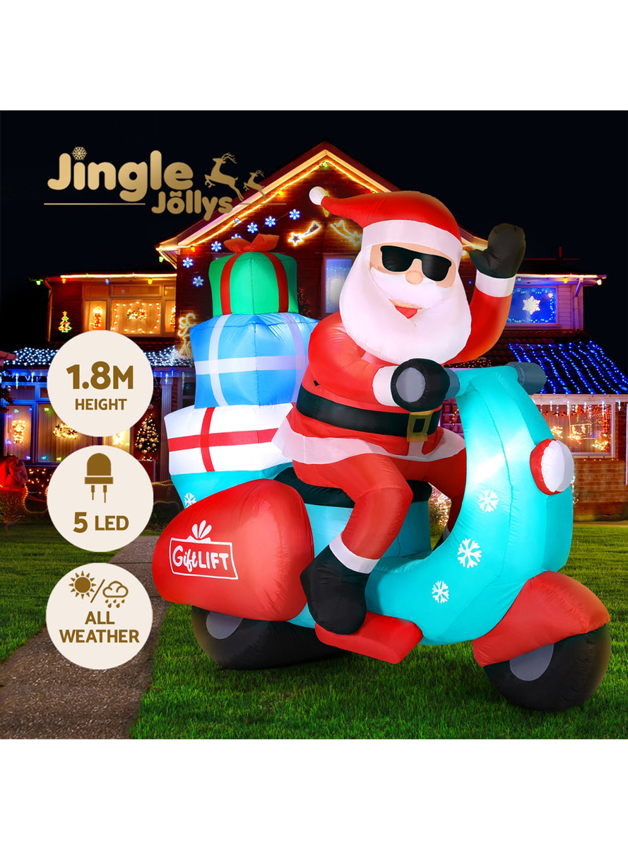 LED Light Up Inflatable Motorbike Santa Claus Christmas Decoration - Lifestyle Image