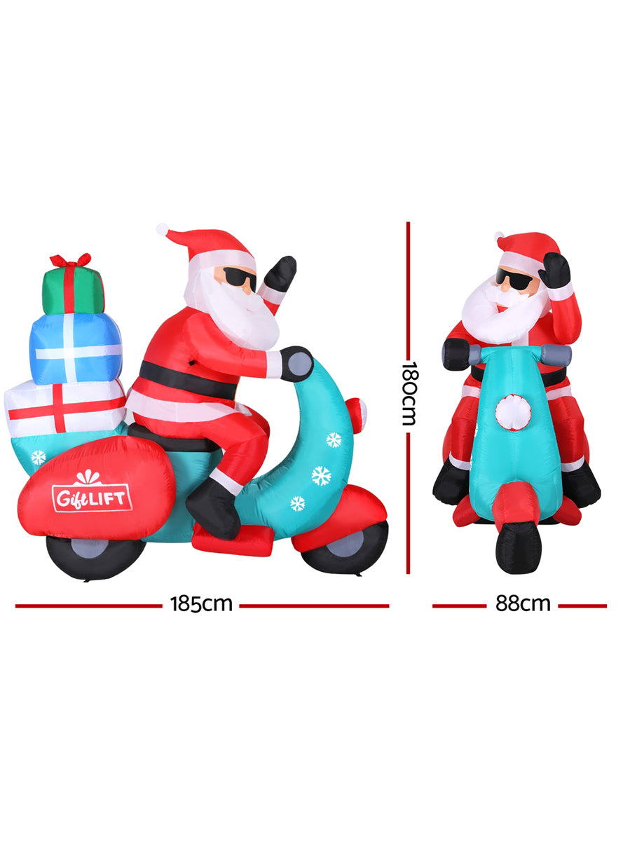 LED Light Up Inflatable Motorbike Santa Claus Christmas Decoration - Measurements Image