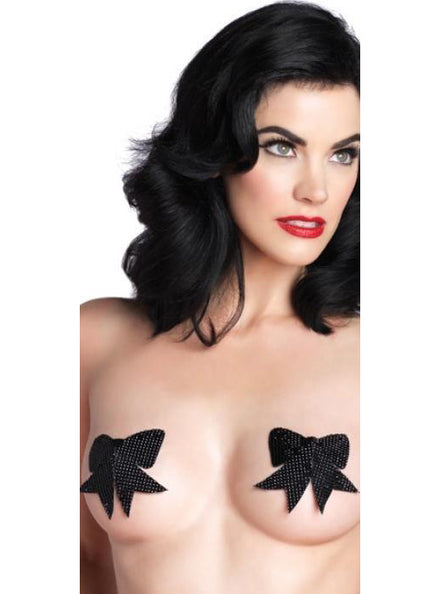 Black Bow Shaped Self Adhesive Pasties With Rhinestones