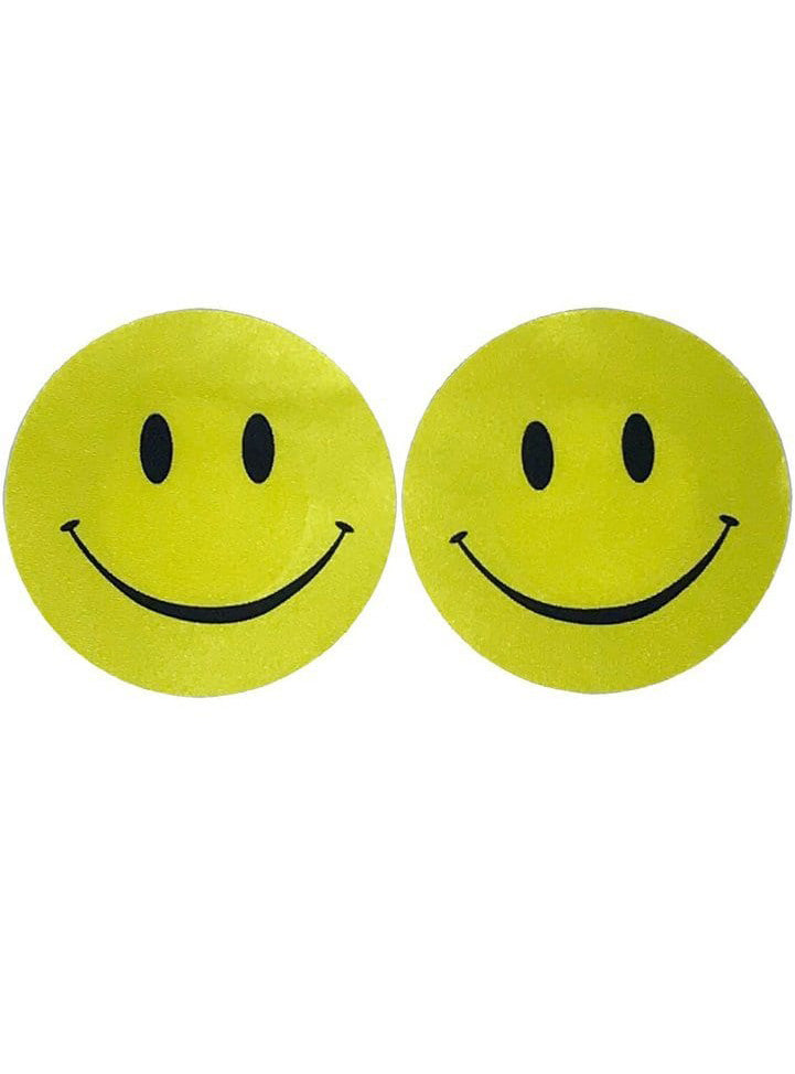 Womens Round Yellow Smiley Face Stick On Nipple Pasties