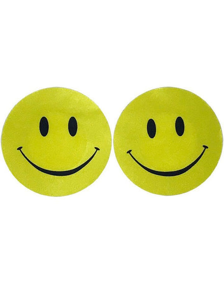 Womens Round Yellow Smiley Face Stick On Nipple Pasties