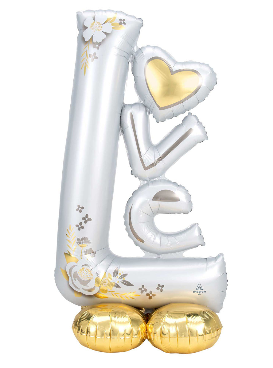 LOVE 147cm White and Gold Air Fill Standing Arloonz Balloon - Main Image