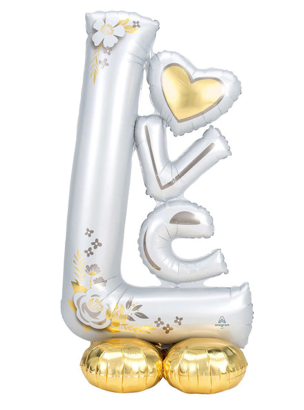 LOVE 147cm White and Gold Air Fill Standing Arloonz Balloon - Main Image