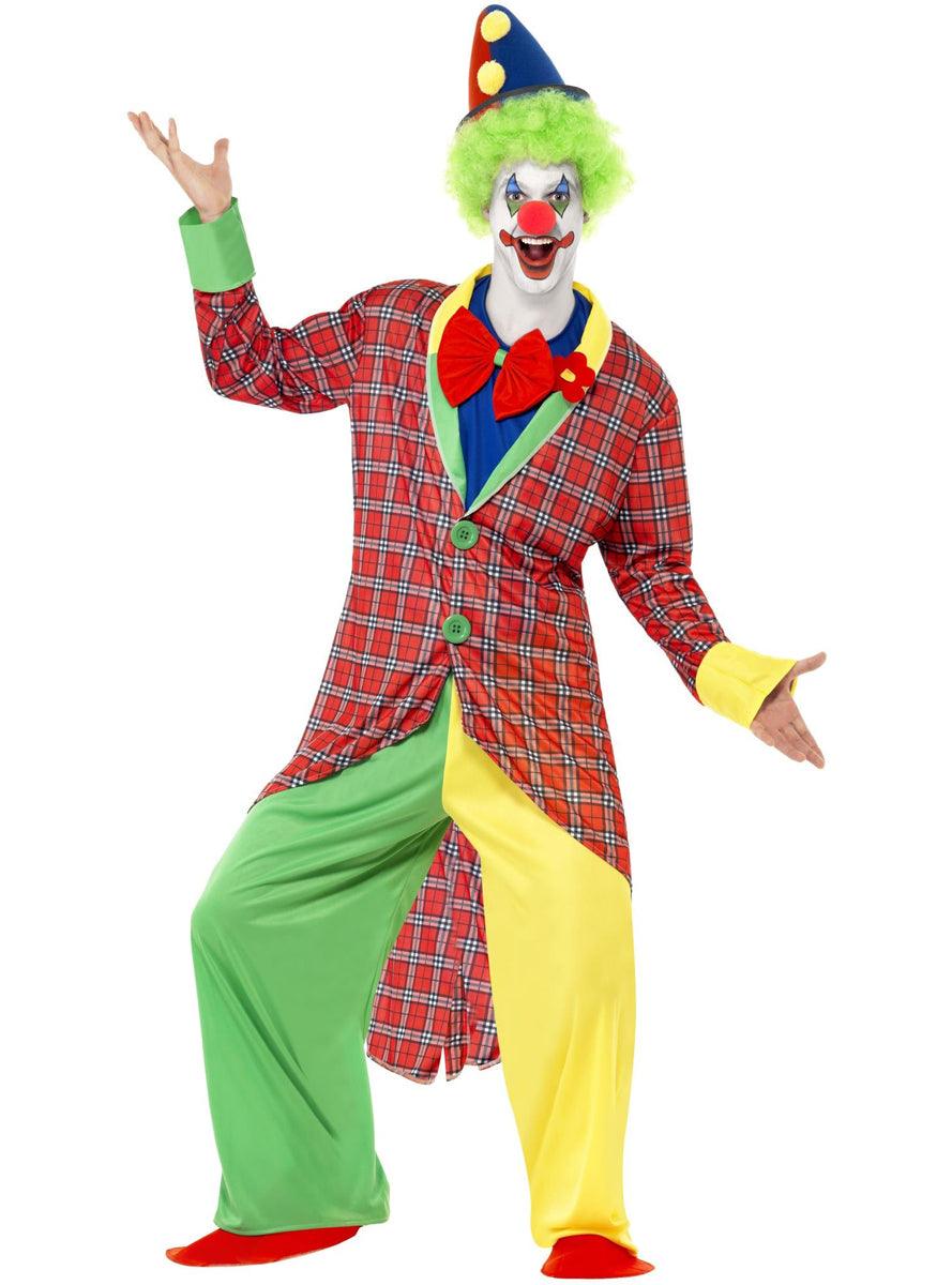 Mens Colourful La Circus Clown Costume - Front Image